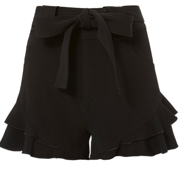 Derek Lam 10 Crosby - Black Ruffled Belted Shorts - Picture 1 of 4